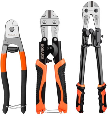 NOEAIKE Bolzenschneider-Set, 35,6 cm, robuster Bolzenschneider, 20,3 cm kleiner Bolzenschneider, 20,3 cm Drahtschneider, geschmiedeter T8-Stahlklingenschneider für Kette, Metall, Schraube, Nieten,