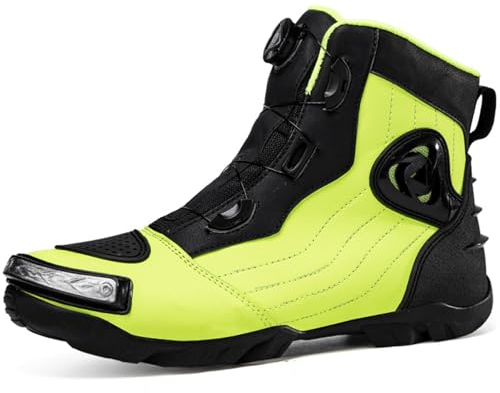 Stivali da Moto da Uomo da Uomo, Scarpe da Moto protettive Traspiranti alla Moda, Pelle in Microfibra Impermeabile, Scarpe da Moto,Verde,45