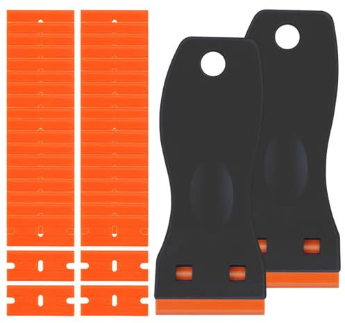 BAVALIN Schwarz Schaber aus Kunststoff - 2 Stück Plastik Schaber Plastikspachtel mit 40 Stück Kunststoff Klingen ür Vinyl Aufkleber Sticker Entfernen Kleber auf Glas Wänden Autos oder Böden