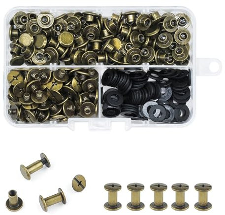 CANGCANG 100 Juegos Remaches Tornillo de Encuadernacion,M5*5mm remaches para cuero,remaches de rosca,Tornillos de Chicago ornillos de cinturón para cuero, libros, cinturones de papel(Bronce)