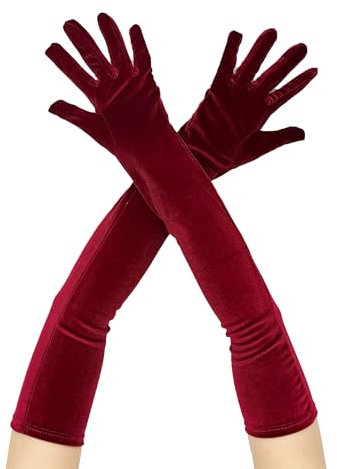 changyexi Velvet Gloves Tea Party 1920s Long Sleeve Opera Evening Prom Elbow Gloves 80s Accessories for Women, wine red, One size