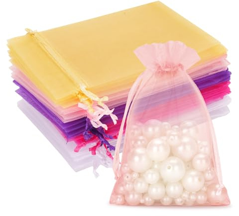 G2PLUS Multi-colored Organza Gift Pouches - 10x12 CM Small Organza Favor Bags, 100 PCS Wedding Jewelry Bags - Coloful Mesh Pouches for Wedding, Christmas, Birthday, Anniversary