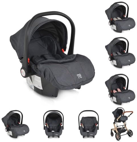 Moni Babyschale Trio i-Size (40-87cm) Adapter, Fußabdeckung, weiches Kissen, Farben:schwarz