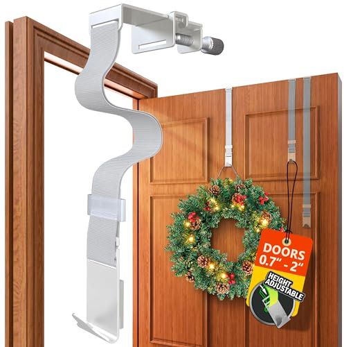 Menz Wreath Hanger for Front Door - Adaptable Wreath Holder for Front Door, Decoration Hanger, Decoration Hook for Christmas, Easter and Halloween, Christmas swags Outdoor Holder, White