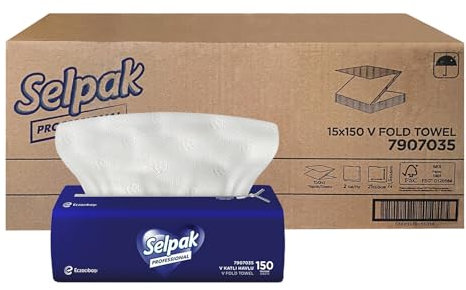 Selpak Professional V Fold Paper Hand Towels, 2 Ply 2250 Sheets Disposable Towels, Interfold White Hand Towels, Super Soft, Strong & Highly Absorbent Hand Paper Towels for Dispenser, Paper Towel