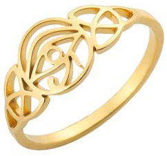 LIKGREAT Auge des Horus Ring Altägyptisches Symbol Auge des Horus Ankh Ring Auge des Ra Ring Amulett Glücksbringer Amulett Edelstahlschmuck Männer Frauen (Gold, 17)