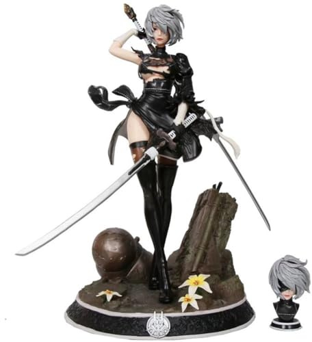 Insxuan 2B Actionfigur, 2Byorha Anime Charakter Statue mit Wechselteilen 33cm Große No.2 Type B Figur mit Sockel Sammlerstück 2Bautomata Modell Figur