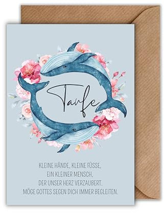 WBdesignz Bezaubernde Taufkarte mit Umschlag - Liebevolle Glückwunschkarte zur Heiligen Taufe mit einem schönen Spruch - Edle Geschenkkarte für Täufling Eltern Paten (DIN A6)