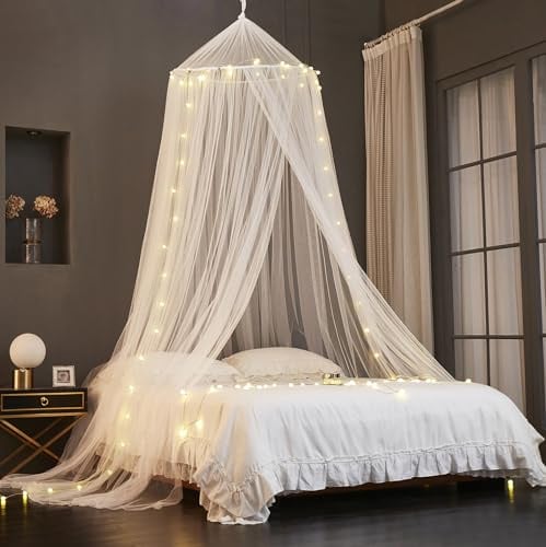 ZIQINPSQ Betthimmel für Mädchen, Baldachin für Bett, Prinzessinnen-Moskitonetz, Spielzelt für Kinder, hängende Bettnetzabdeckung für Mädchenzimmer-Dekoration (weiß)
