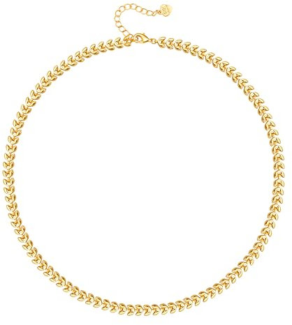 Aobei Pearl 18K Gold Wheat Ear Leaf Link Chain Choker Necklace for Women Dainty Arrow Chevron Necklace Wishbone Fishbone Clavicle Chain Jewelry 16”+2”