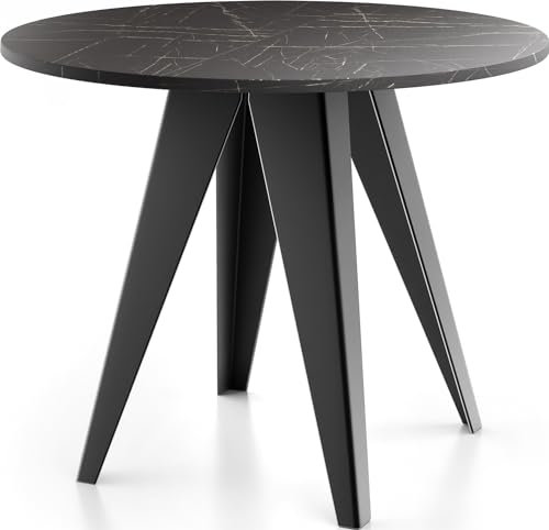 WFL GROUP Esstisch Glory im Industriestil - Moderner, Runder Tisch in Schwarzer Marmoroptik - Ausziehbar von 100 cm bis 140 cm, Pulverbeschichtete Metallbeine - Marmor Schwarz