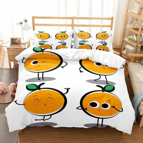 QBIDCSX Bettwäsche 135x200 Orange Kinderbettwäsche Bettwäsche Set für Kinder Mädchen, Weiche und Angenehme Mikrofaser Bettbezüge 135x200 cm mit Reißverschluss + 2 Kissenbezug 80x80 cm