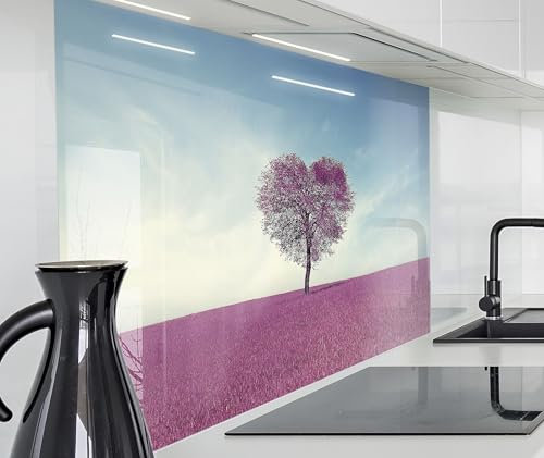 timalo Spritzschutz Wand für Herd, Küche Küchenrückwand Glasoptik | Acryl Glas 2mm | Glasrückwand Acrylglas Wandpaneele Rückwandschutz Platte | 120x60cm Landschaft Herz Baum