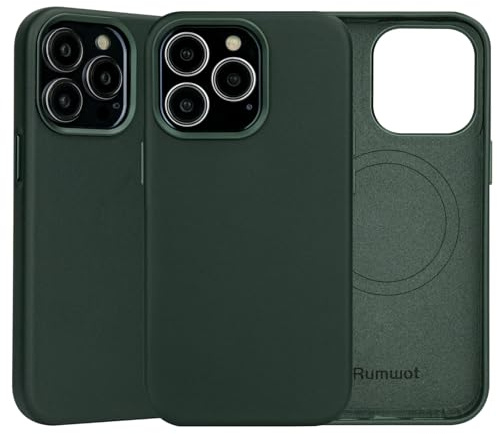 Echtes Leder für iPhone 13 Pro Hülle Kompatibel mit MagSafe (Grün) | Vollnarbenleder, schmale Passform, magnetisch, kabelloses Laden, Metalltasten, Kameralünette, sturz- und kratzfest