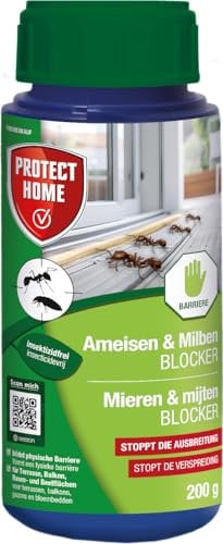 PROTECT HOME Ameisen & Milben Blocker, insektizidfreies, natürliches Ameisenmittel gegen Ameisen auf Wegen, Plätzen, Terrassen, in Beeten oder im Rasen, 200 g Dose