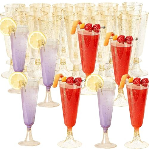 YUNZHISHIYE Flute Da Champagne Da 30 Pezzi, Calici Di Plastica, Calici Natalizi, Bicchieri Plastica Rigida Lavabili Da 150 Ml, Riutilizzabili, Bicchieri Da Vino Per Feste, Matrimoni, Compleanni (oro)