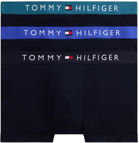 Tommy Hilfiger Men’s 3 Pack Trunks with Logo Waistband, Multicolor (D Sky/Fmy Ocn/Nob Blu), XXL