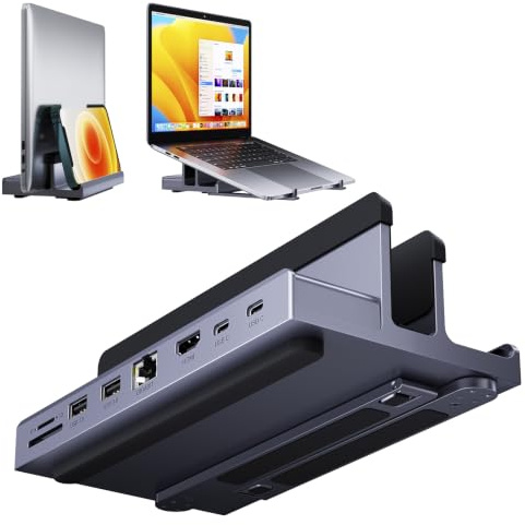 QUUGE - Estación de acoplamiento USB C, 8 en 1 para MacBook con HDMI 4K @ 60Hz, 2 puertos USB 3.0, Gigabit Ethernet, 100W PD, SD/TF 3.0, estación de acoplamiento para ordenador portátil con soporte