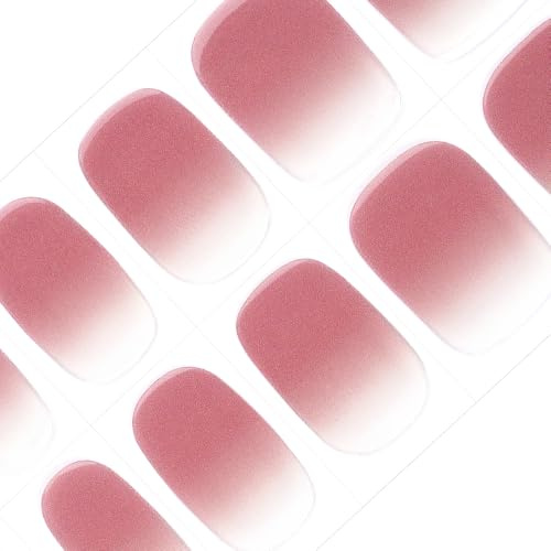 DANNI & TONI Semi Cured Gel Nail Strips,Matte Transparent Ombre Soft Self-Adhesive Nail Stickers(Cocoa Blush),UV/LED Lamp Required Salon-Quality Polish Strips Manicure Stickers Set 28Pcs