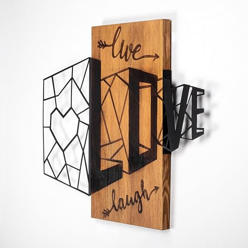 Elegantes Wandaccessoire aus Holz, 58 x 68 cm, 100% Holz und Metall, Walnuss und Schwarz | Einzigartiges Design, perfekt für die Wohndekoration