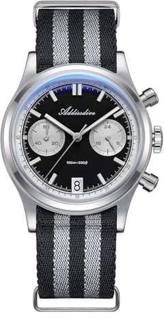 ADDIESDIVE 38 mm Quarz Chronograph wasserdichte Uhr 100 m BGW9 Helles Edelstahl-Panda-Zifferblatt Sportuhren für Herren Nylonarmband, Black Nylon 2095, Armband