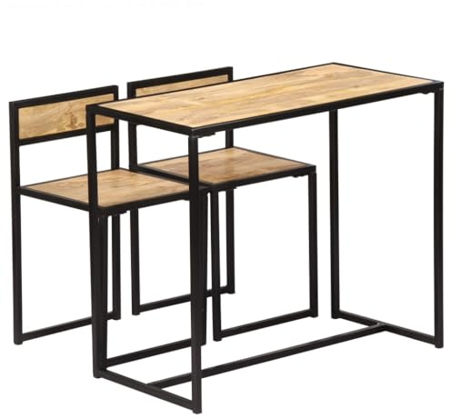 Teenpull Essgruppe 3-teilig, Massivholz Mango, Dunkelbraun, Antik-Stil, Poliert Lackiert, für Küche und Esszimmer
