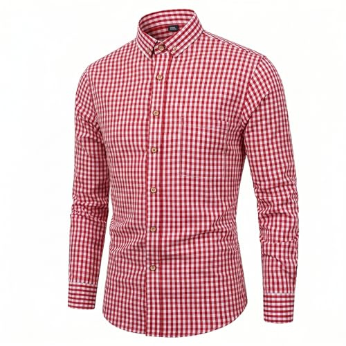 Aoouekul Trachtenhemd Herren Oktoberfest Outfit Hemd Kariertes Hemden Herren Langarm Kollokation Lederhose