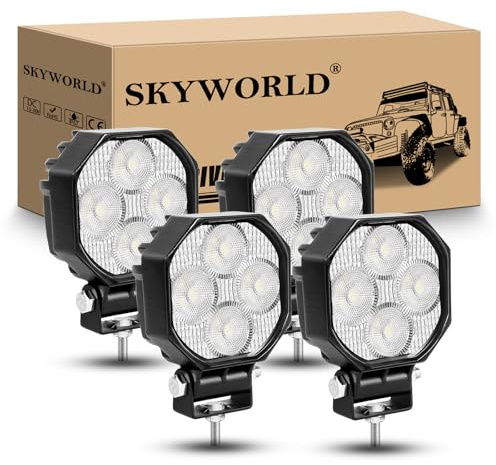 SKYWORLD 4 Pcs Mini Led Arbeitsscheinwerfer, 2.8 Zoll 7 cm 16W Floodlight | Flood Offroad Scheinwerfer 12V 24V Zusatzscheinwerfer für SUV ATV Traktoren Bagger Motorrad LKW, Wasserdicht Led Arbeitslicht