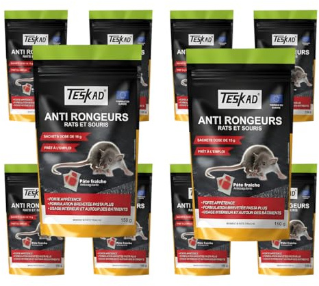 TESKAD - Anti-Rongeurs Maison et Jardin - Pâte Fraîche sans Parfum - Prête à l'Utilisation pour un Usage Domestique - Formule Naturelle - Pack de 10 x 150g