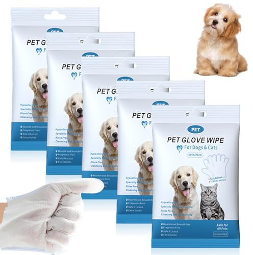 GBKDQQ 30 Stück Reinigungshandschuhe für Katzen & Hunde, Handschuh-Feuchttücher für Haustiere, Fellpflege Handschuhe, Sanfte Reinigung & Geruchsentfernung, Hypoallergen für Outdoor Katzen, Hunde