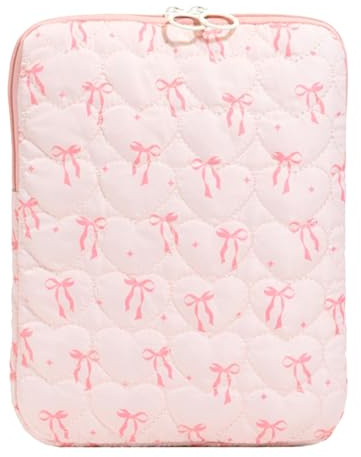 Puffy Laptop Case with Bows - Cute Quilted Laptop Sleeve, 11/13/15 Inch Protective Bag with Zipper, Compatible with MacBook Air M3/M2/M1 & MacBook Pro/Pro Retina, Fit Notebook/Tablet/iPad (pink S)