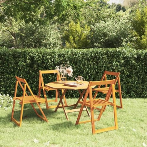 IBUQDDV Klappbare Gartenstühle aus Massivholz Akazie 4 STK. - Faltbare Holzstühle für Terrasse und Hof mit robustem Holzrahmen und langlebigem Design