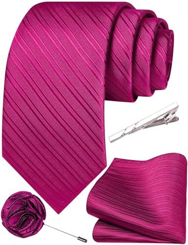 Ailisus Corbatas a rayas para hombre, color liso, pañuelo de solapa, alfiler de corbata para boda, fiesta, formal, negocios, juego de 4 piezas