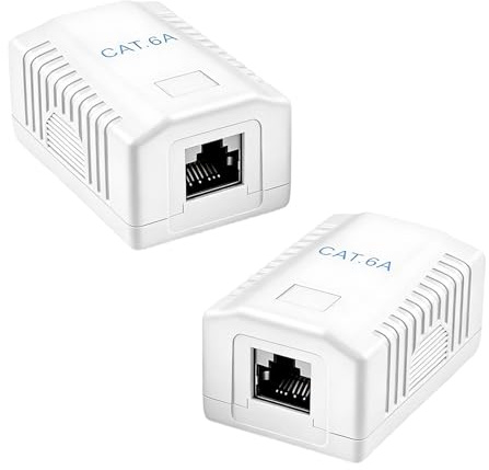 2 Toma de Red Cat6A de Superficie con Puerto RJ45 FTP Blindada 10 Gbps | Cat 6A Caja de Conexiones de Superficie Caja de Red Ethernet LAN Toma LAN Ethernet Blindada Ancho Banda 500MHz para Cat6 Cat5