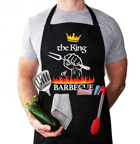 WGIJXA Delantal Cocina Barbacoa Hombre Personalizado, Delantal Barbacoa Hombre Divertido Negro Profesional, Mandiles de Cocina gracioso 2 Bolsillo