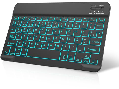 Tiiomioon Teclado Bluetooth Inalámbrico Español Ñ, Teclado Retroiluminado | Teclado Retroiluminado Inalambrico para iPad, iPhone, Samsung, Lenovo, Teclado Bluetooth de 10 Pulgadas Inalámbrico Portátil