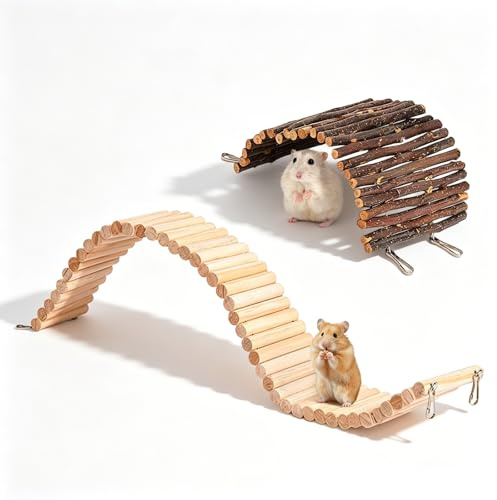 RFYTDCF 2 Pcs Wooden Hamster Bridge, 60 X 8 cm Hamster Ladder Climbing Toys Bendable Gerbil Toys with Wooden Fence 3 x 20 cm Rat Cage Accessories For Mouse Chinchilla Sugar Small Animal