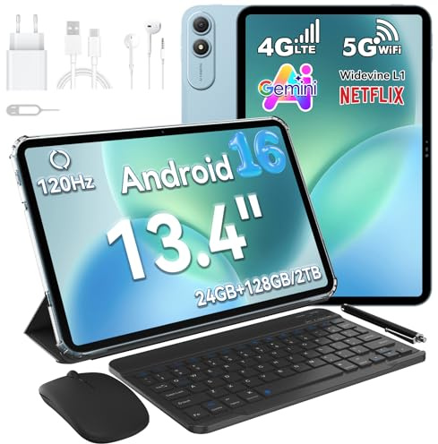 Ausriray PAD 200 Tablet 13.4 Pollici Android 16, 120Hz Display Tablet con Tastiera Penna,24GB RAM+128GB ROM(2TB), Doppio SIM 4G LTE+5G WiFi, 8300mAh, Octa-Core, Widevine L1 1080P/16MP/BT5/GPS/OTG