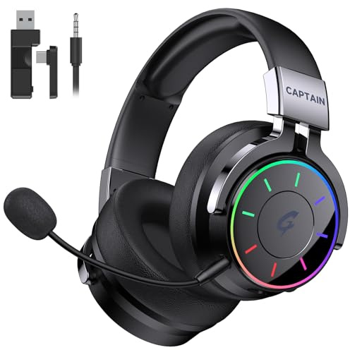 Gvyugke 2.4GHz Gaming Headset Wireless for PC PS5 PS4 Switch Mac, Tri-mode | Gaming Headphones with Bluetooth 5.4 and 3.5mm Wired, Noise Cancelling Mic, 7.1 Surround Sound, 60H Playtime, LED Lights