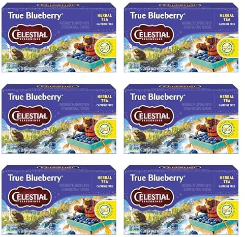 Celestial Seasonings True Blueberry Herbal Tea Bags, Caffeine Free, 20 Bags Box (Pack of 6)