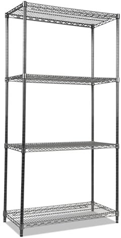 Alera Drahtregal Starterset mit 4 Böden, Schwarz, 36w x 18d x 72h