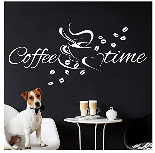 Grandora Wandtattoo Coffee + Time Kaffeetasse & Herz I weiß (BxH) 40 x 19 cm I Kaffee Küche Esszimmer Sticker Aufkleber Wandaufkleber Wandsticker W924