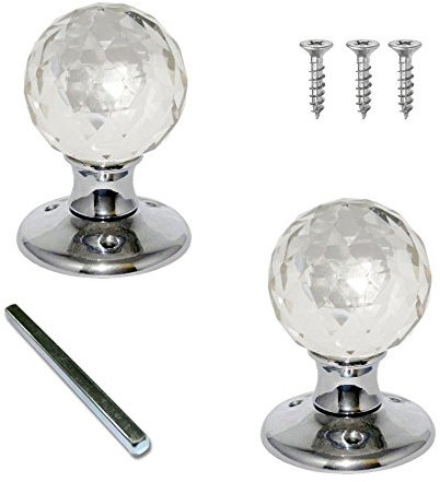 Pair of Internal Mortice Glass Door Knobs - Glass Ball Chrome Pair
