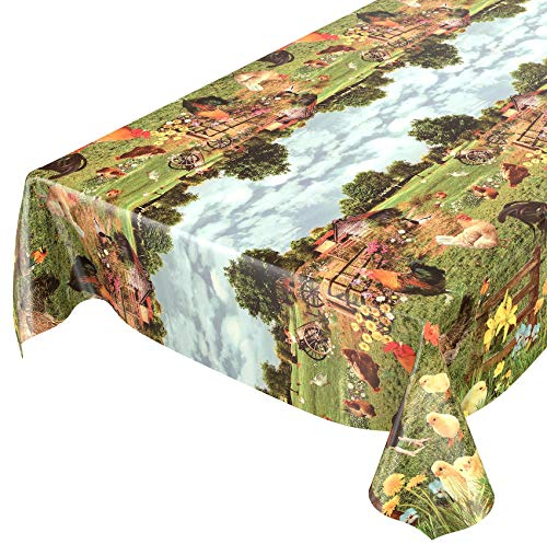 ANRO Nappe de table en toile cirée, motif campagne, village, ferme, 180 x 140 cm