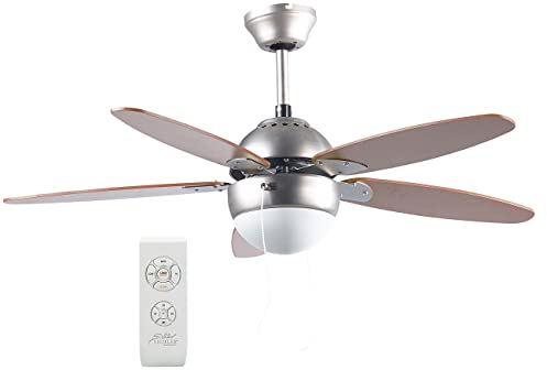 Sichler Haushaltsgeräte Ventilator Sommer Winter: Deckenventilator VT-597 m. Holzflügeln, Beleuchtung, Fernbed., Ø 92 cm (Deckenventilator Sommer Winter, mit Lampe, Sommerbetrieb)