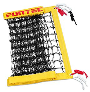 Funtec Beachvolleyballnetz Pro Beach Plus | Geeignet für Außen- und Hallensport | Umlaufende Netzkante aus gelbem PVC-Band | Haltestreifen für Klettverschluss-Netzantennen