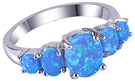 KELITCH Frau Ringe Schmuck Blau Opal Cluster Edelsteine Ring Sterling Silber Überzogen Zum Mädchen - Größe Nein