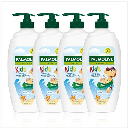 Palmolive Naturals Kids Shower Gel 4x750ml pump vitamin E body wash to nourish skin, leaves skin feeling soft, with plantbased almond milk, ingredients of 95% natural origin*