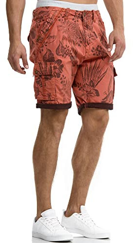 Indicode Herren Albert Cargo Shorts Hawaii | Kurze Hose Bermuda Cargoshorts für Männer meca orange, XL