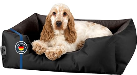 BedDog Hundebett LUPI, Hundekissen mit Abziehbaren Waschbaren Bezug, Hundekorb, Hundesofa, für Kleine Hunde, S, schwarz-braun